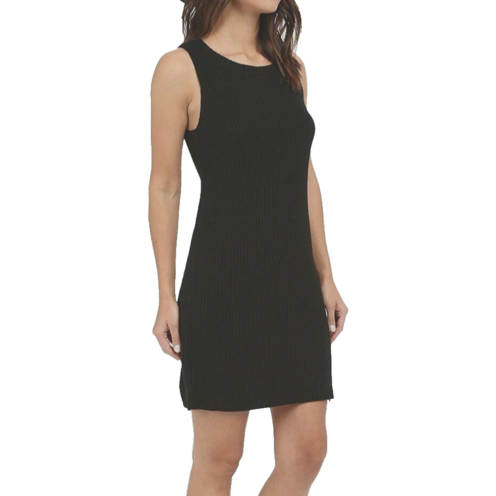 BB Dakota Women's Zip Side Knit Sweater Dress Sleeveless Striped Size M Black